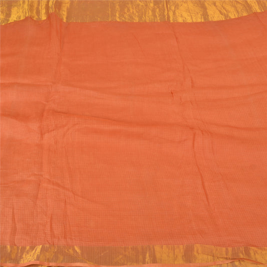 Sanskriti Vintage Orange Indiske Sarier Ren Silke Vævet Kota Doria Sari Bæredygtigt Stof