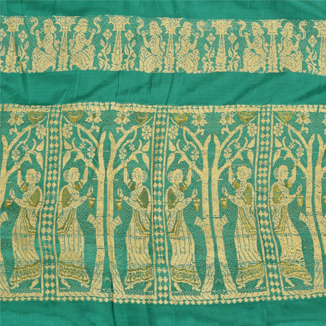 Sanskriti Vintage Rama Green Sarees Blend Silk Woven Baluchari Sari Craft Fabric