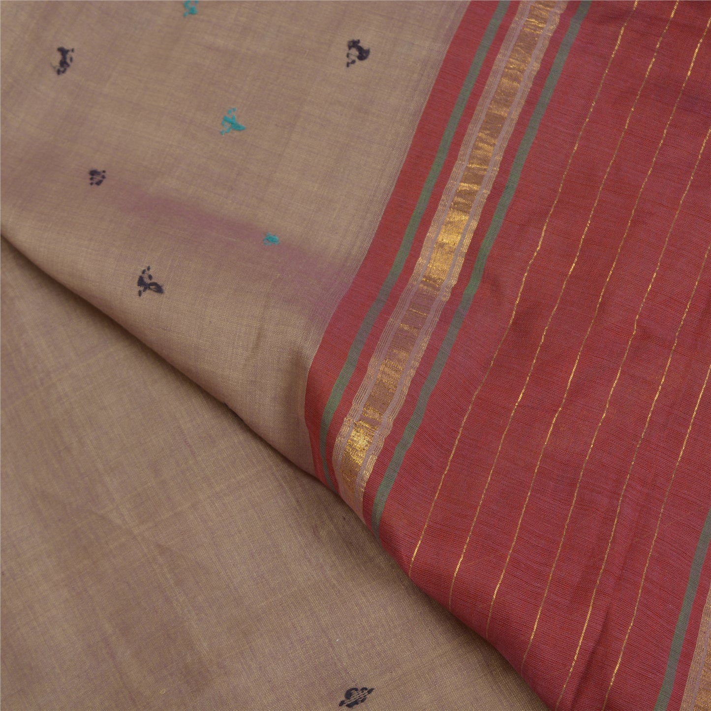 Sanskriti Vintage Brown Indian Sarees 100% Pure Cotton Woven Zari Sari Sustainable Fabric