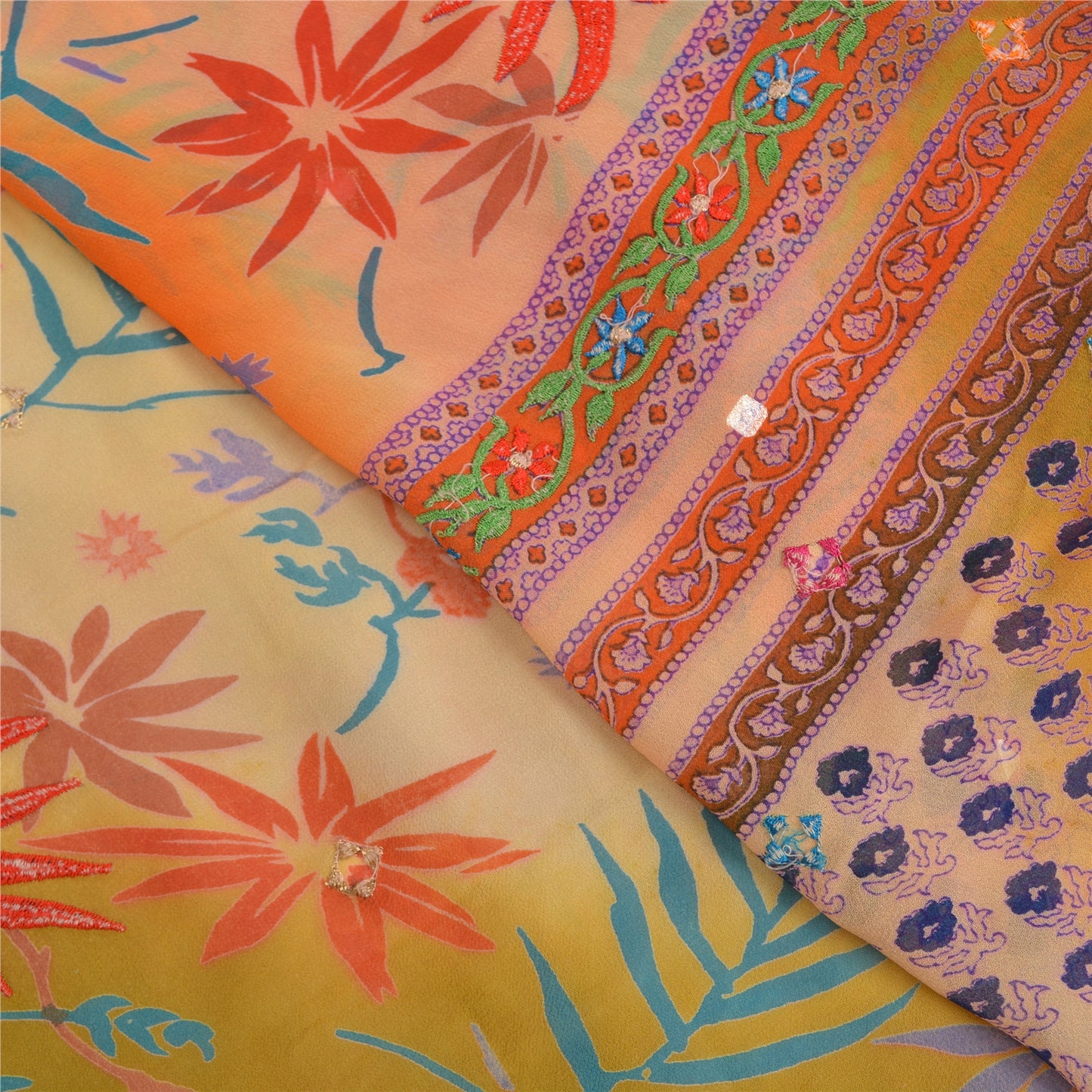 Sanskriti Vintage Green Sarees Blend Georgette Embroidered Premium Sari Sustainable Fabric