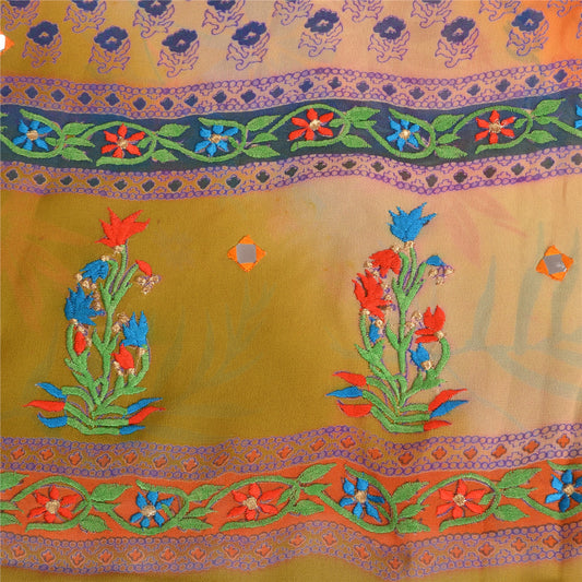 Sanskriti Vintage Green Sarees Blend Georgette Embroidered Premium Sari Sustainable Fabric