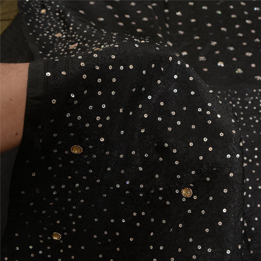 Sanskriti Vintage Black Sarees Satin Hand Beaded Woven Premium Sari Sustainable Fabric