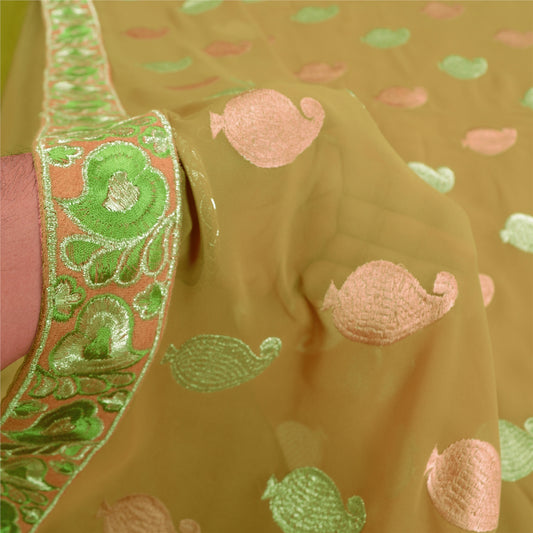 Sanskriti Vintage Bollywood Sarees Pure Georgette Green Embroidered Sari Sustainable Fabric