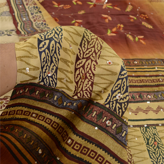 Sanskriti Vintage Indian Sarees Pure Crepe Silk Hand Beaded Sari Craft Sustainable Fabric