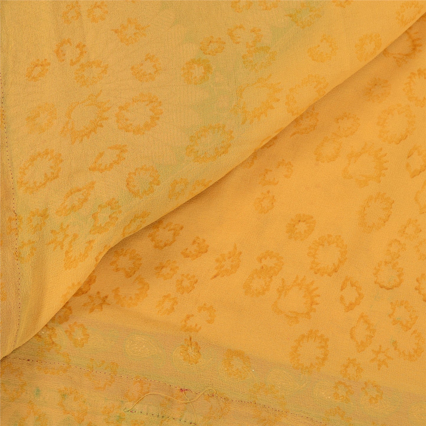 Sanskriti Vintage Bollywood Sarees Pure Georgette Yellow Handmade Sari Sustainable Fabric