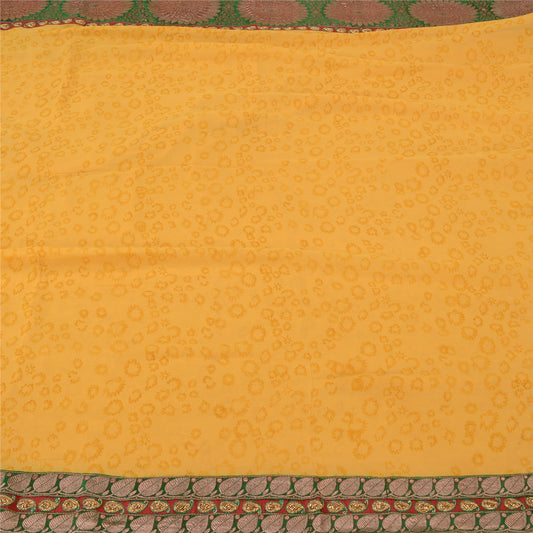 Sanskriti Vintage Bollywood Sarees Pure Georgette Yellow Handmade Sari Sustainable Fabric