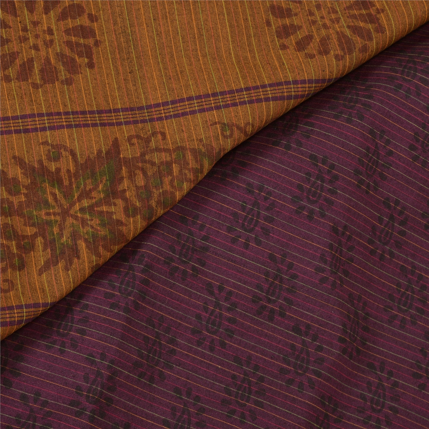 Sanskriti Vintage Purple Sarees Blend Cotton Hand-Block Print Woven Sari Sustainable Fabric