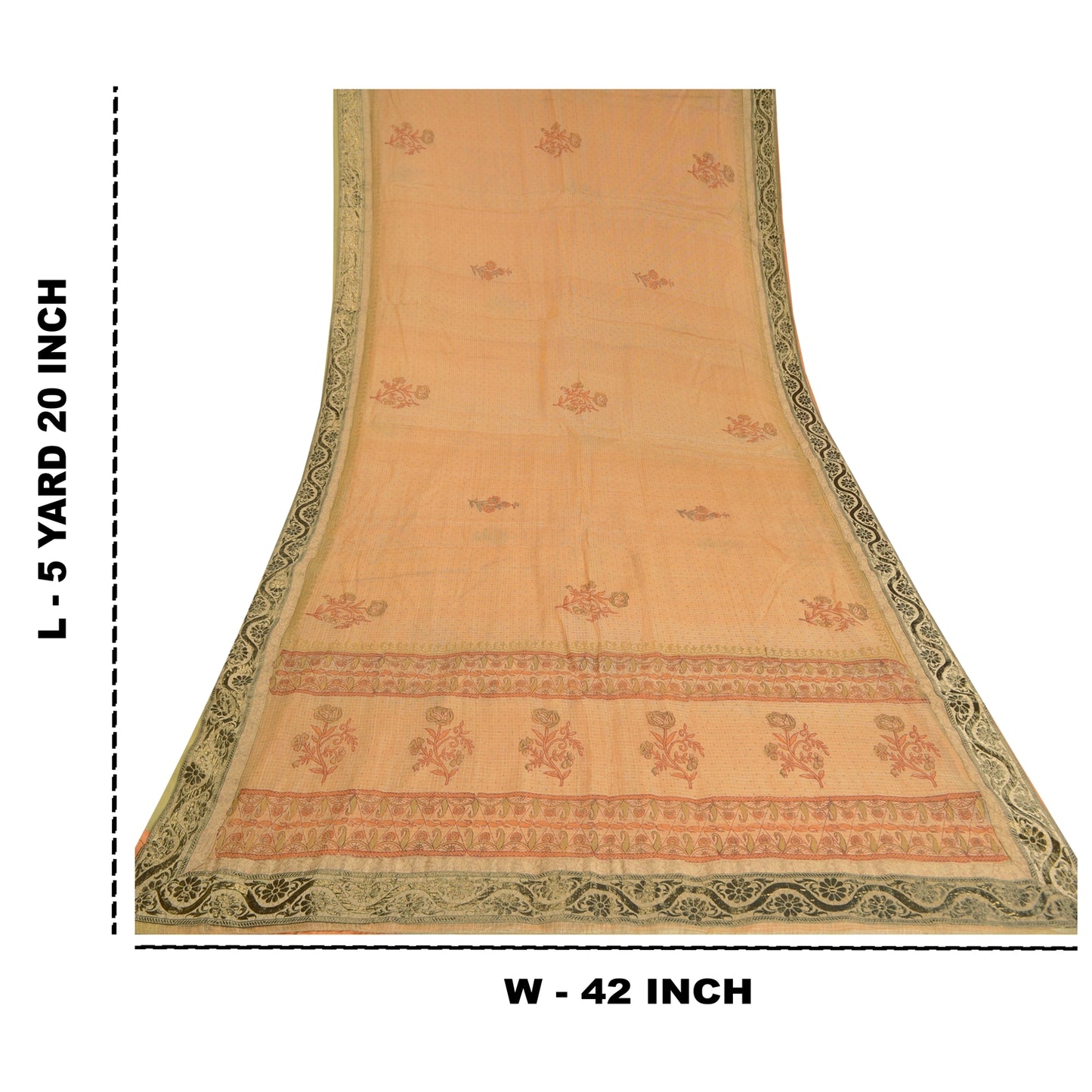 Sanskriti Vintage Saffron Sarees Pure Silk Hand-Block Printed Kota Sari Sustainable Fabric