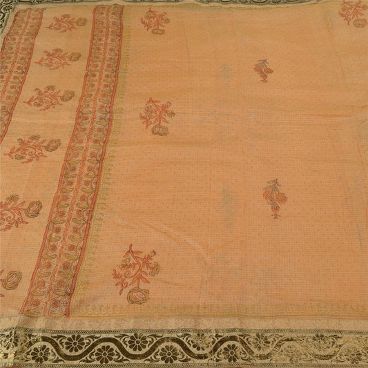 Sanskriti Vintage Saffron Sarees Pure Silk Hand-Block Printed Kota Sari Sustainable Fabric