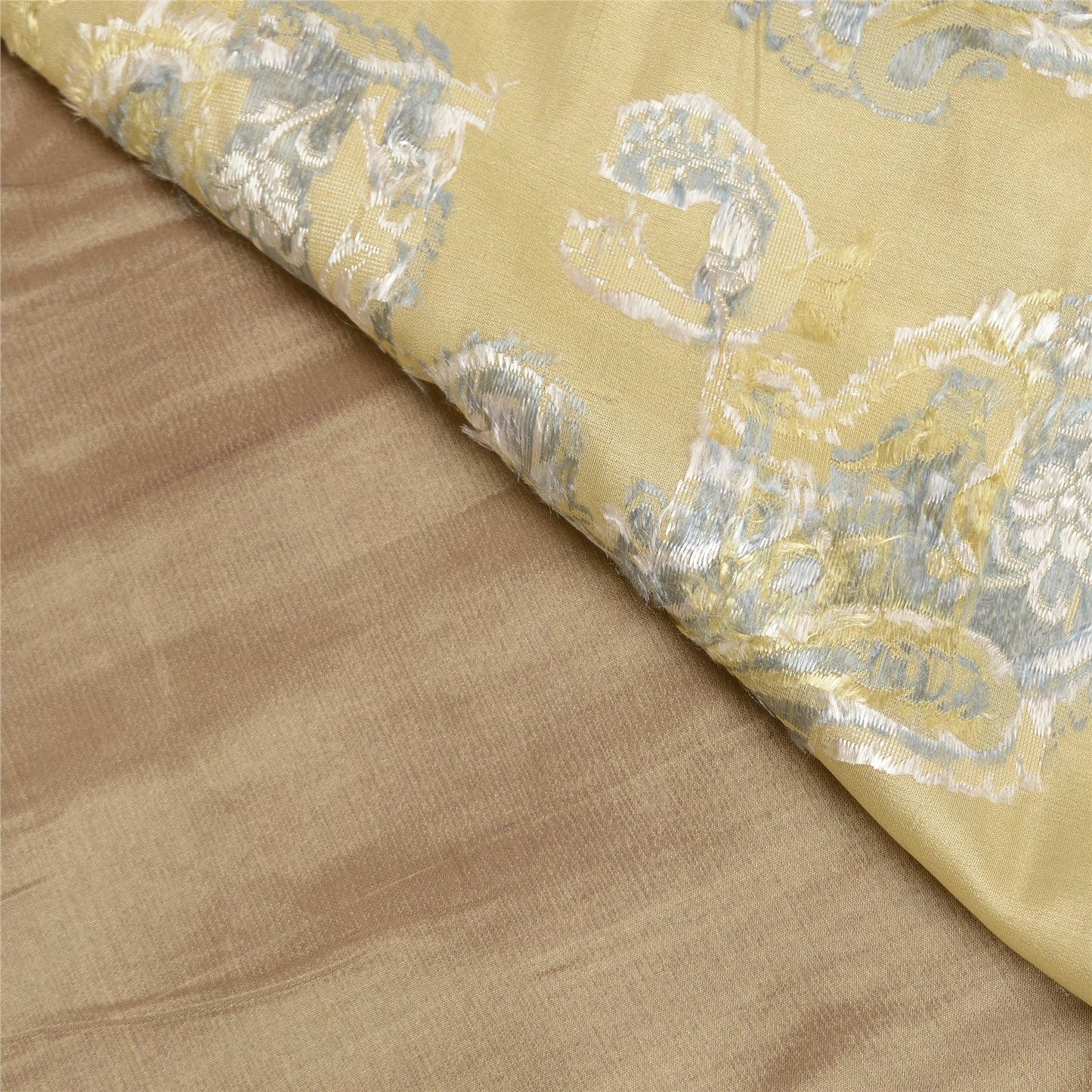 Sanskriti Vintage Beige/Brown Sarees 100% Pure Silk Woven Sari Craft Sustainable Fabric