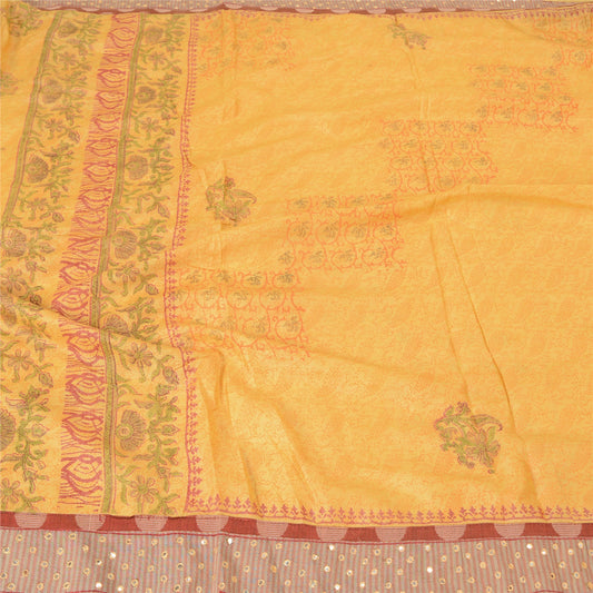 Sanskriti Vintage Yellow Sarees Pure Silk Hand-Block Printed Sari Craft Sustainable Fabric