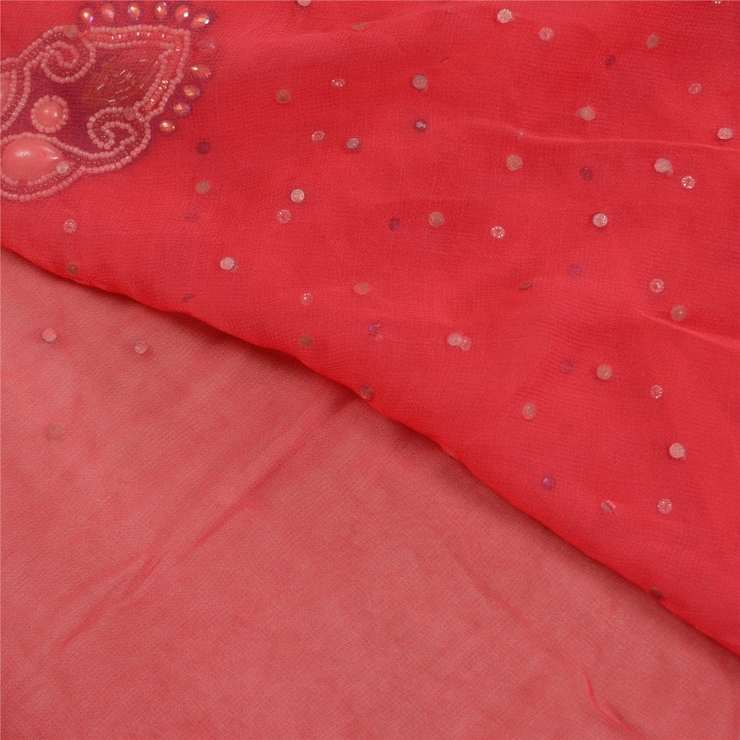 Sanskriti Vintage Peach Sarees Blend Georgette Hand Beaded Sari Craft Sustainable Fabric
