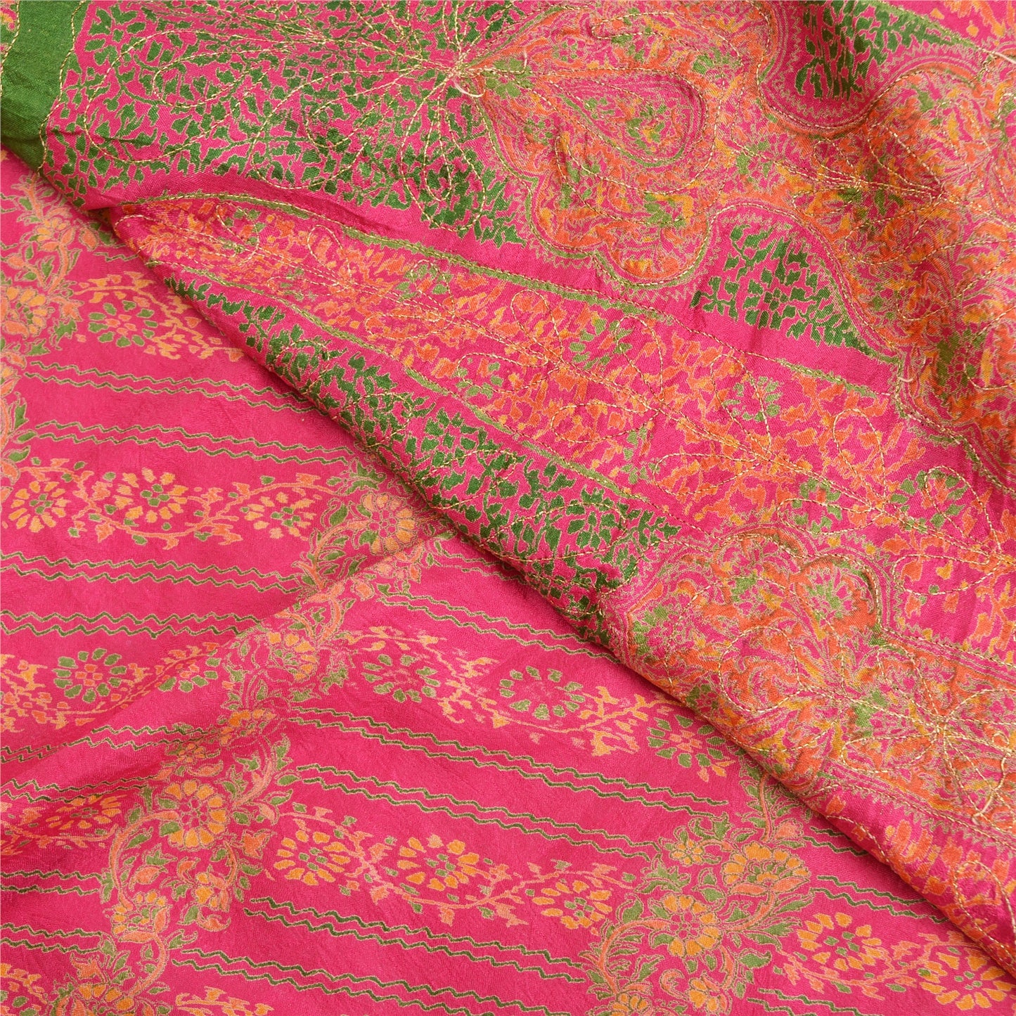 Sanskriti Vintage Pink Sarees 100% Pure Silk Hand Embroidered Sari Craft Sustainable Fabric