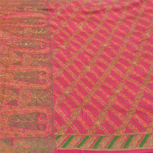 Sanskriti Vintage Pink Sarees 100% Pure Silk Hand Embroidered Sari Craft Sustainable Fabric