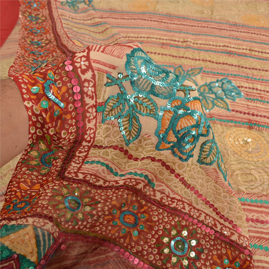 Sanskriti Vintage Multicolor Sarees Pure Georgette Bollywood Sari Beaded Sustainable Fabric