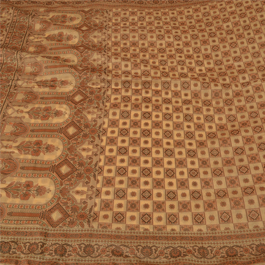 Sanskriti Vintage Cream Indian Sarees Blend Silk Woven Premium Sari 5 YD Sustainable Fabric