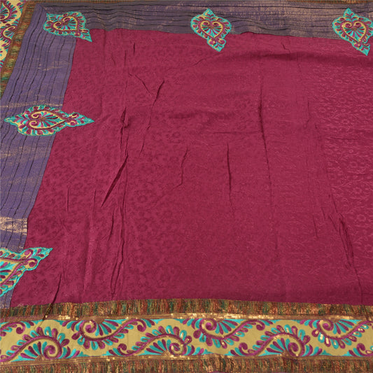 Sanskriti Vintage Bollywood Sarees Pure Georgette Purple Embroidered Sari Sustainable Fabric