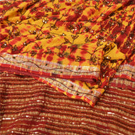 Sanskriti Vintage Red/Yellow Sarees Pure Georgette Beaded Leheria Sari Fabric