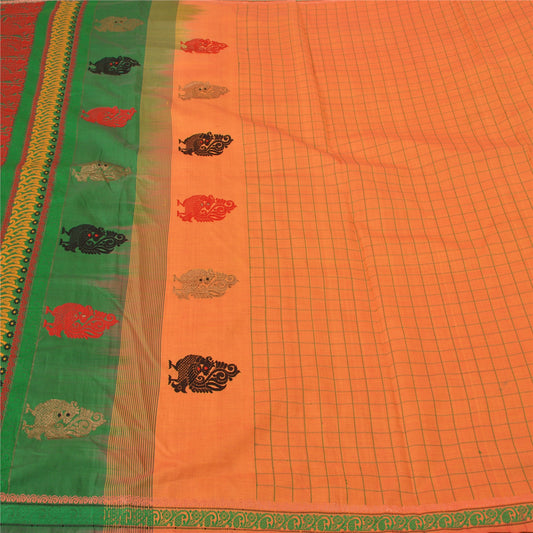 Sanskriti Vintage Green/Orange Sarees Blend Silk Woven Premium Sari Craft Sustainable Fabric