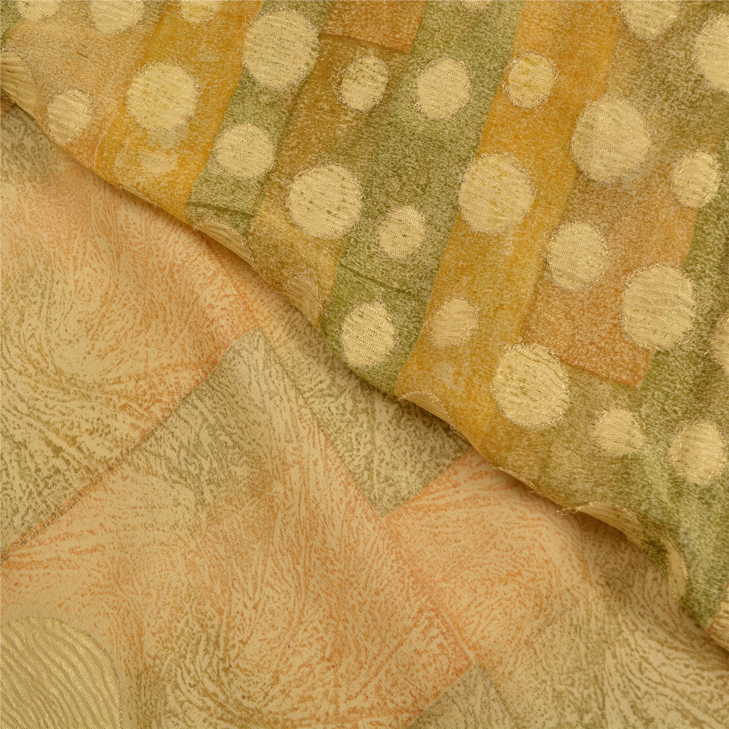 Sanskriti Vintage Bollywood Sarees Pure Georgette Cream/Green Woven Sari Sustainable Fabric