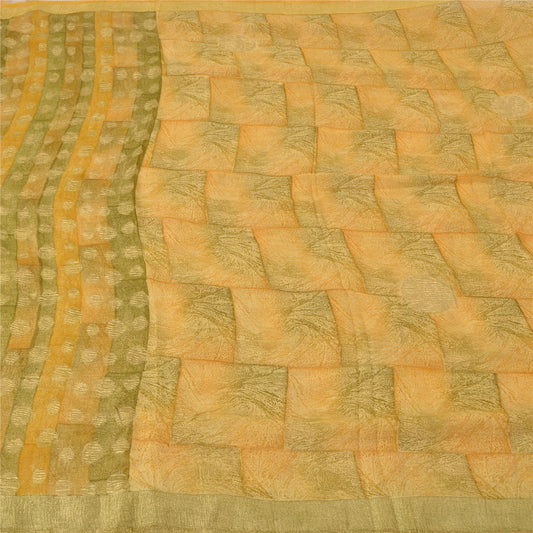 Sanskriti Vintage Bollywood Sarees Pure Georgette Cream/Green Woven Sari Sustainable Fabric