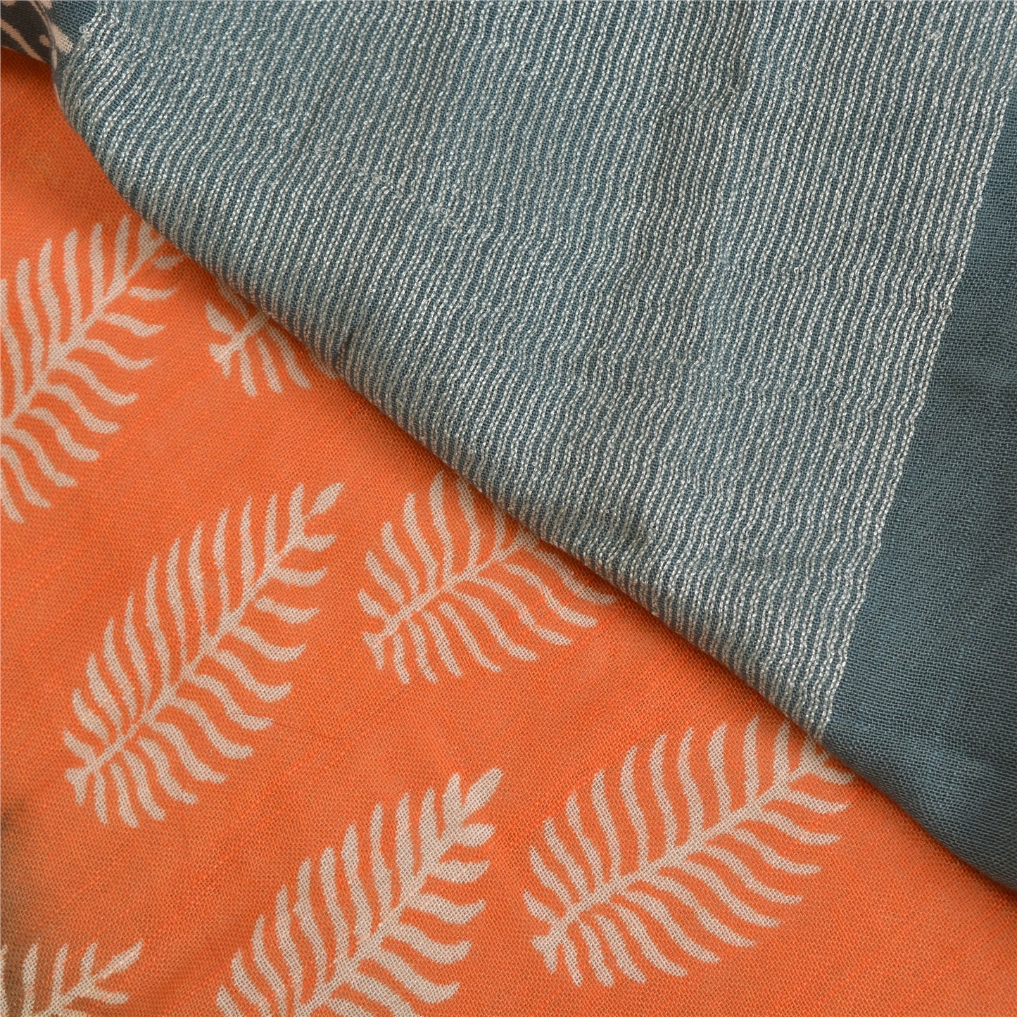 Sanskriti Vintage Orange/Grey Sarees Pure Cotton Hand-Block Printed Sari Sustainable Fabric