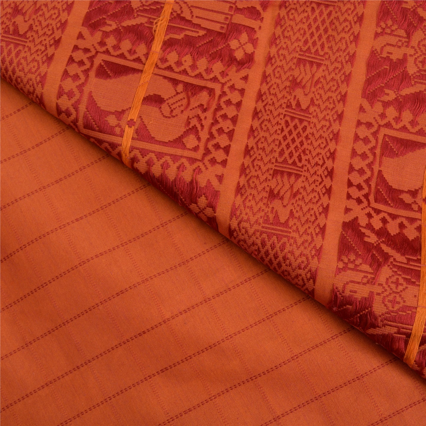Sanskriti Vintage Orange Sarees Blend Silk Baluchari Woven Premium Sari Sustainable Fabric