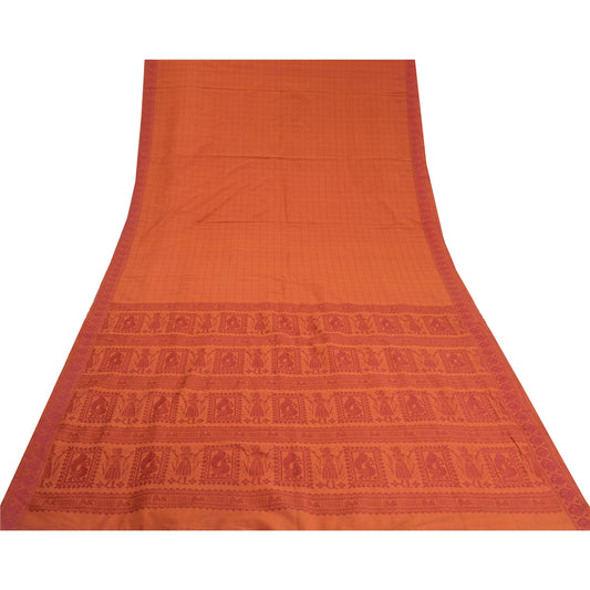 Sanskriti Vintage Orange Sarees Blend Silk Baluchari Woven Premium Sari Sustainable Fabric