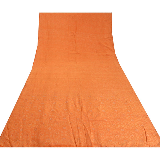 Sanskriti Vintage Orange Sarees 100% Pure Silk Woven Premium Sari Craft Sustainable Fabric