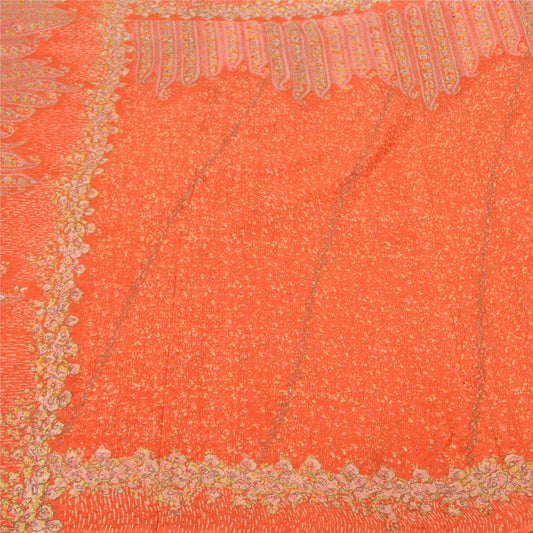 Sanskriti Vintage Orange Sarees 100% Pure Silk Hand Embroidered Zari Sari Sustainable Fabric