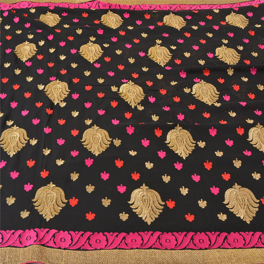 Sanskriti Vintage Black Bollywood Sarees Pure Georgette Embroidered Sari Sustainable Fabric