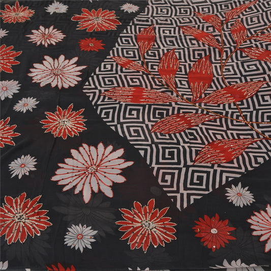 Sanskriti Vintage Black Bollywood Sarees Pure Georgette Hand Beaded Sari Sustainable Fabric