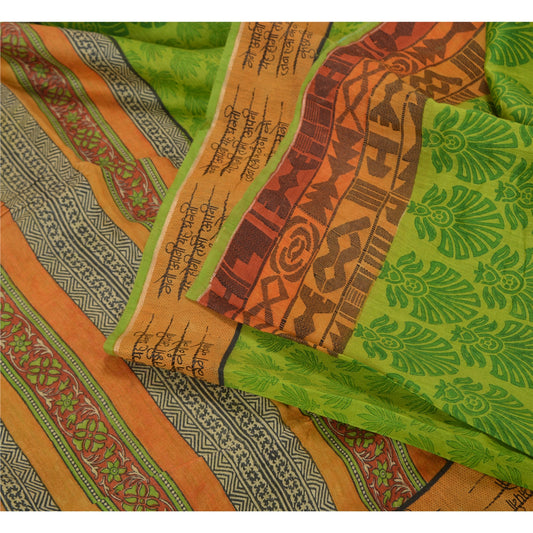 Sanskriti Vintage Green Sarees Pure Silk Block Printed Woven Premium Sari Sustainable Fabric