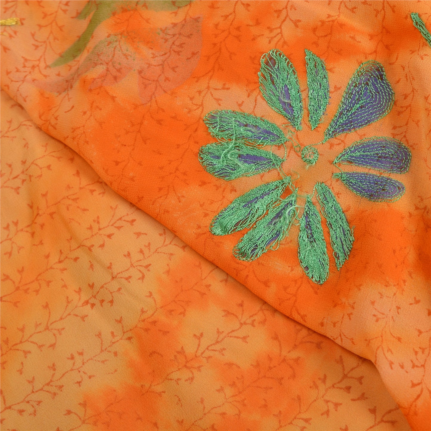 Sanskriti Vintage Saffron Bollywood Sarees Pure Georgette Handmade Sari Sustainable Fabric