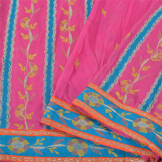 Sanskriti Vintage Pink Bollywood Sarees Pure Georgette Embroidered Sari Sustainable Fabric
