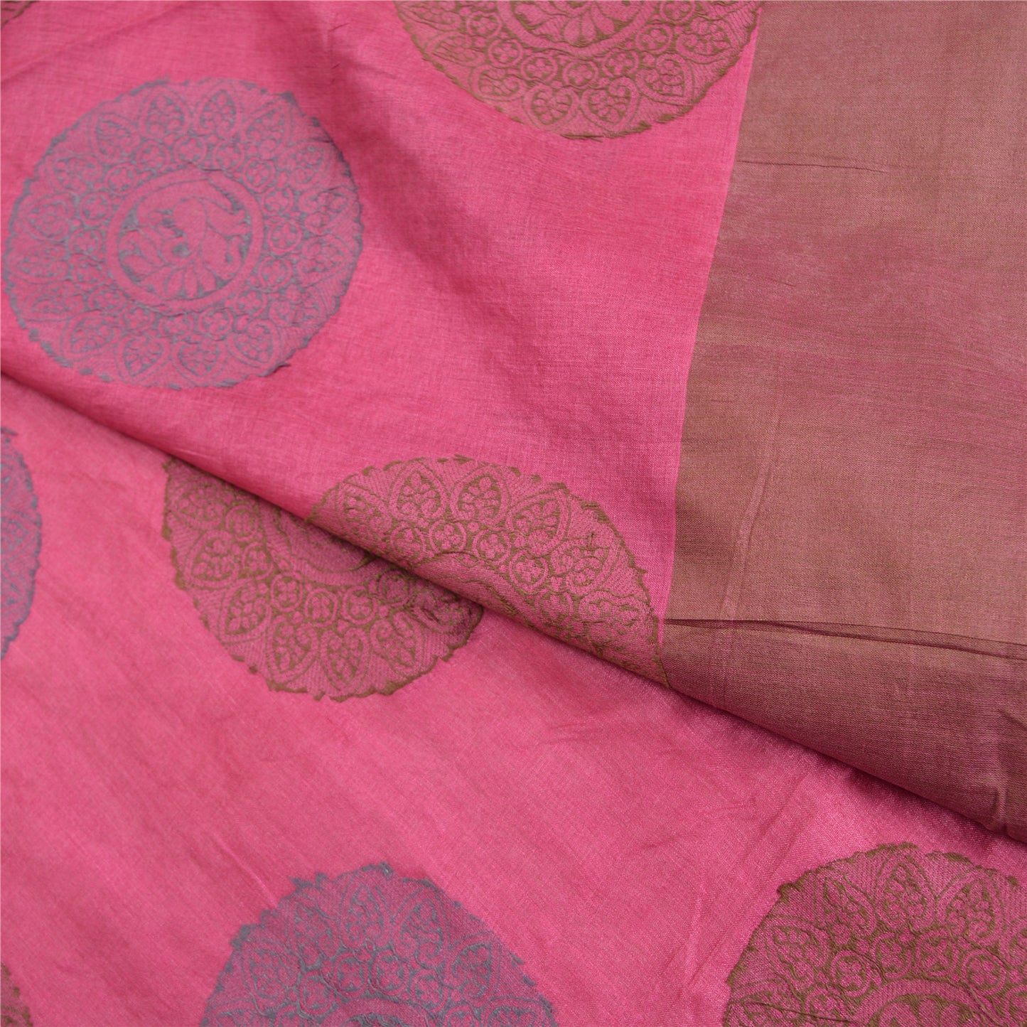 Sanskriti Vintage Pink Indian Sarees 100% Pure Silk Woven Sari Craft Sustainable Fabric