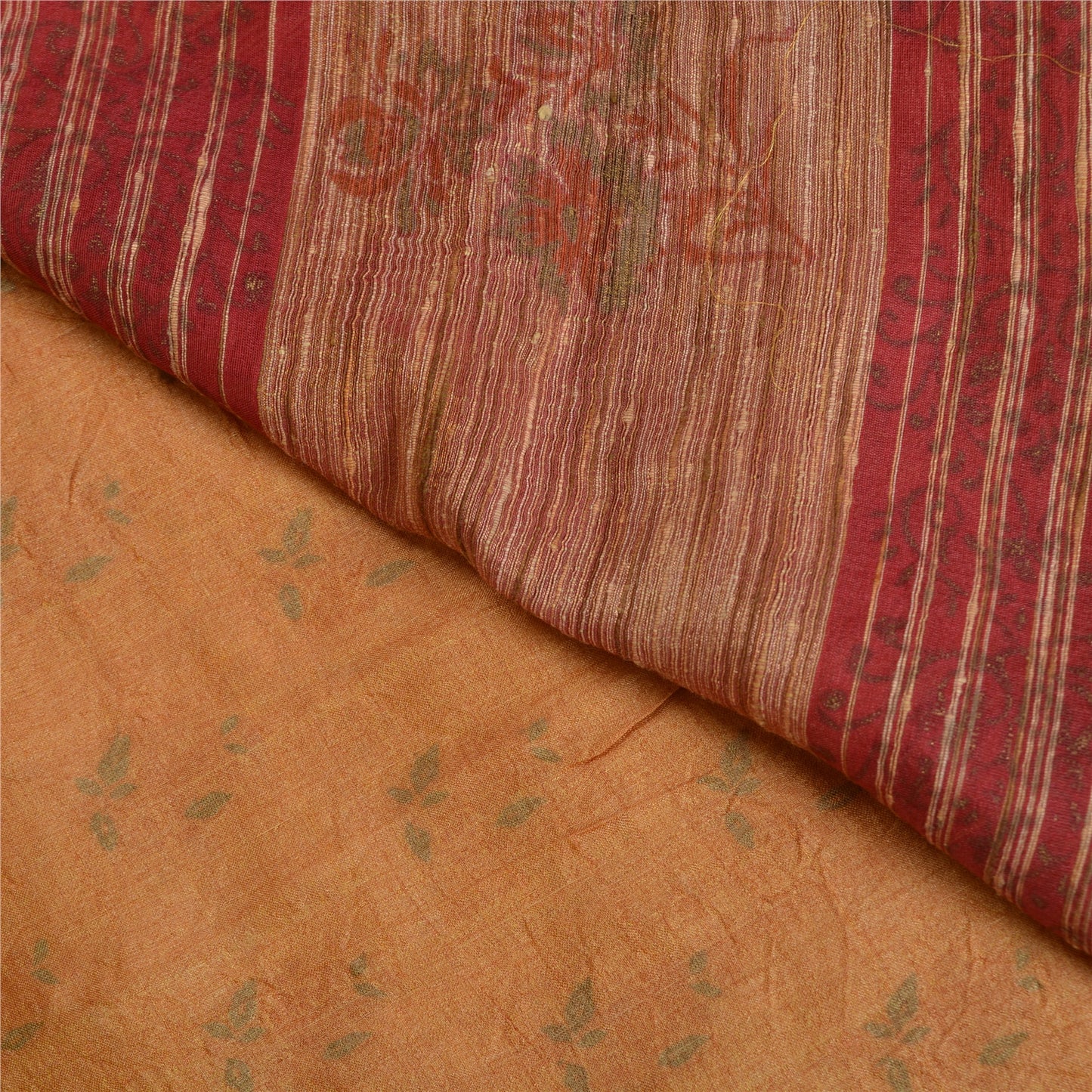 Sanskriti Vintage Peach Sarees 100% Pure Silk Hand-Block Print Sari Craft Sustainable Fabric