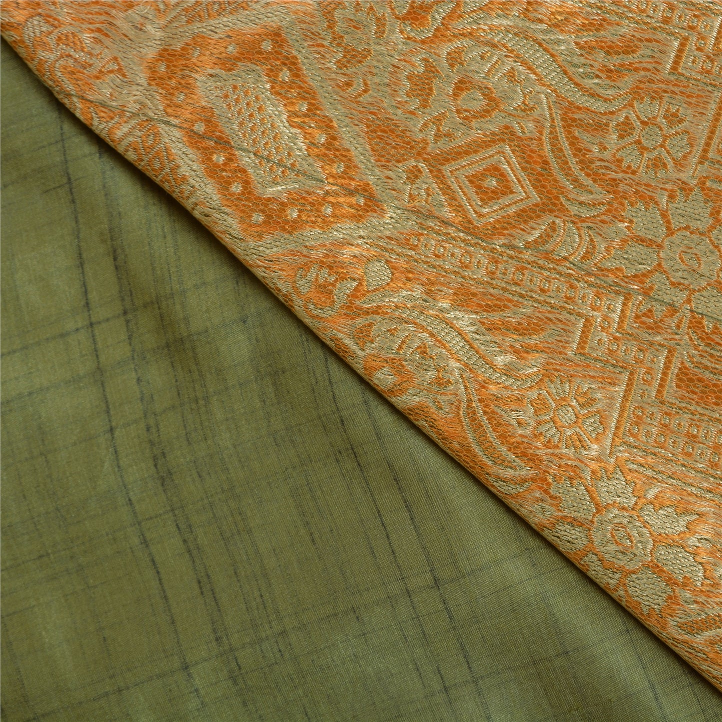 Sanskriti Vintage Grønne Indiske Sarier 100% Ren Silke Vævet Sari Håndværksmæssigt Bæredygtigt Stoff