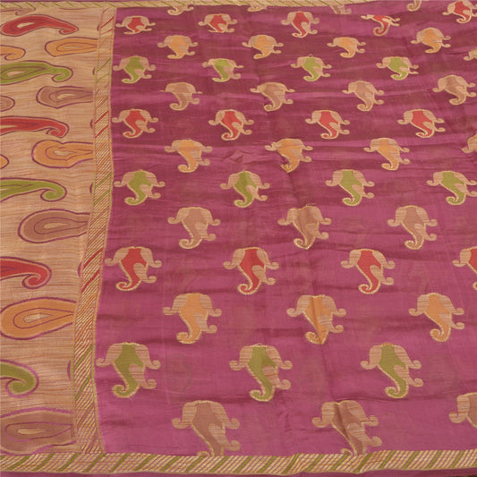 Sanskriti Vintage Mauve Indian Sarees 100% Pure Silk Woven Sari Craft Sustainable Fabric