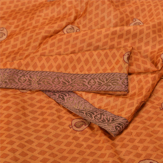 Sanskriti Vintage Saffron Sarees 100% Pure Silk Embroidered Sari Craft Sustainable Fabric
