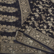 Sanskriti Vintage Black Bollywood Sarees Pure Georgette Silk Woven Sari Fabric