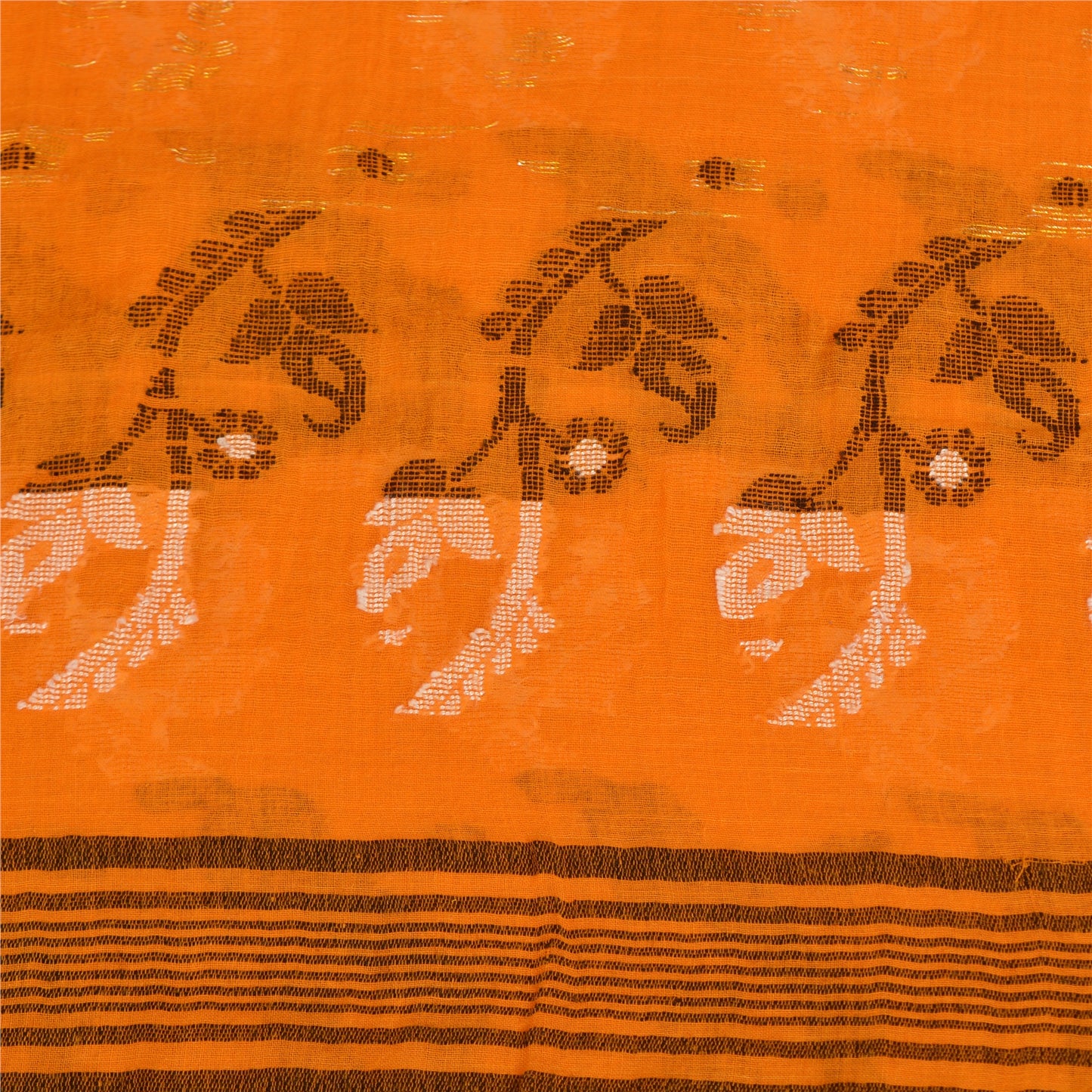 Sanskriti Vintage Saffron/Brown Indian Sarees 100% Pure Cotton Woven Sari Sustainable Fabric
