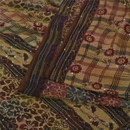 Sanskriti Vintage Multi Sarees Pure Chiffon Silk Hand Beaded Kantha Sari Fabric