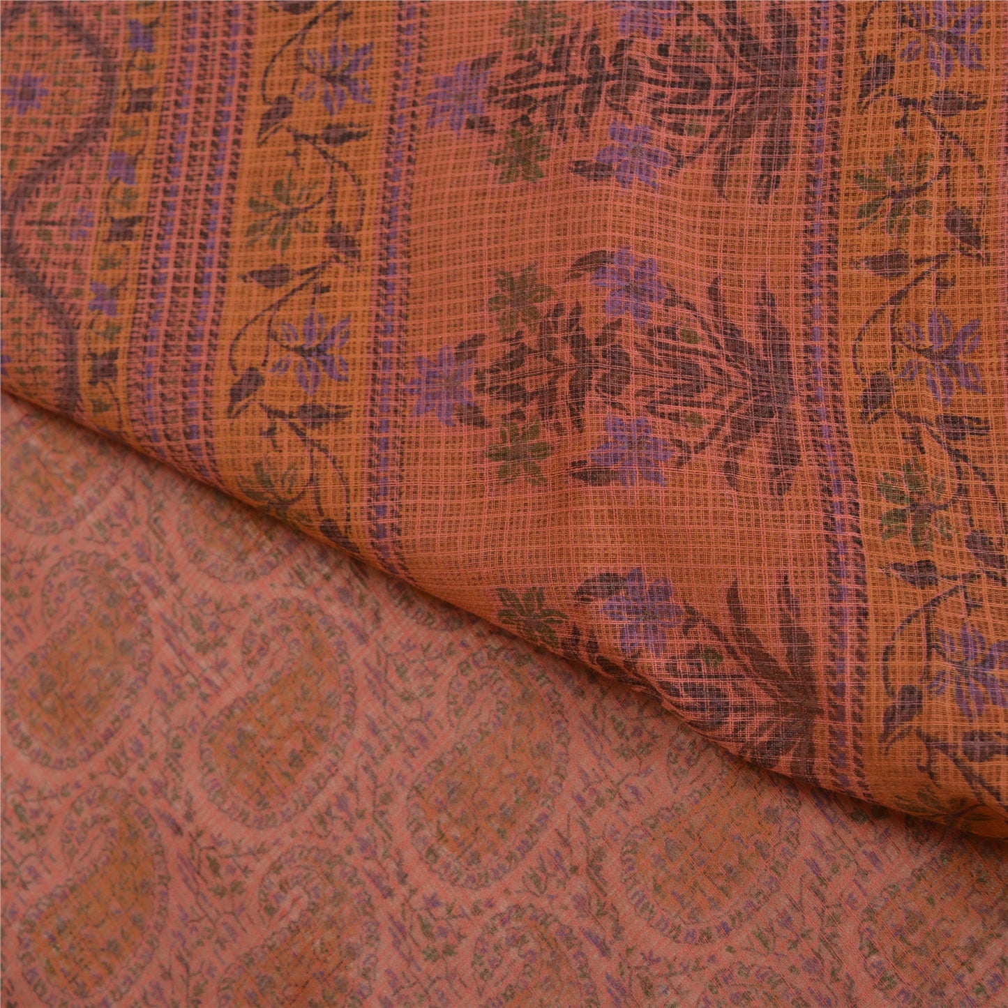 Sanskriti Vintage Pink Sarees Pure Cotton Block Printed Kota Doria Sari Sustainable Fabric