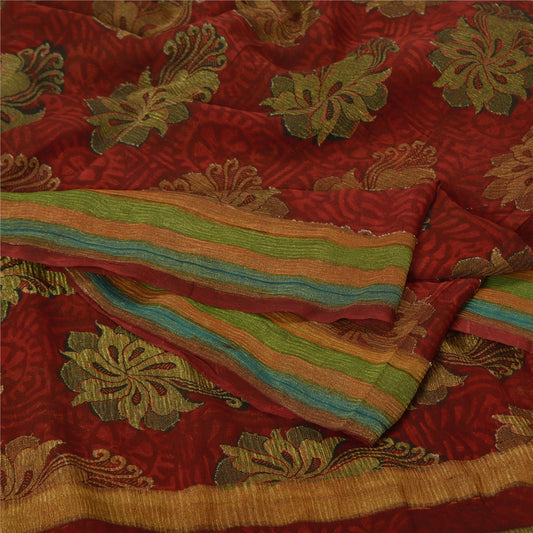 Sanskriti Vintage Red Bollywood Sarees Pure Georgette Silk Woven Sari Sustainable Fabric