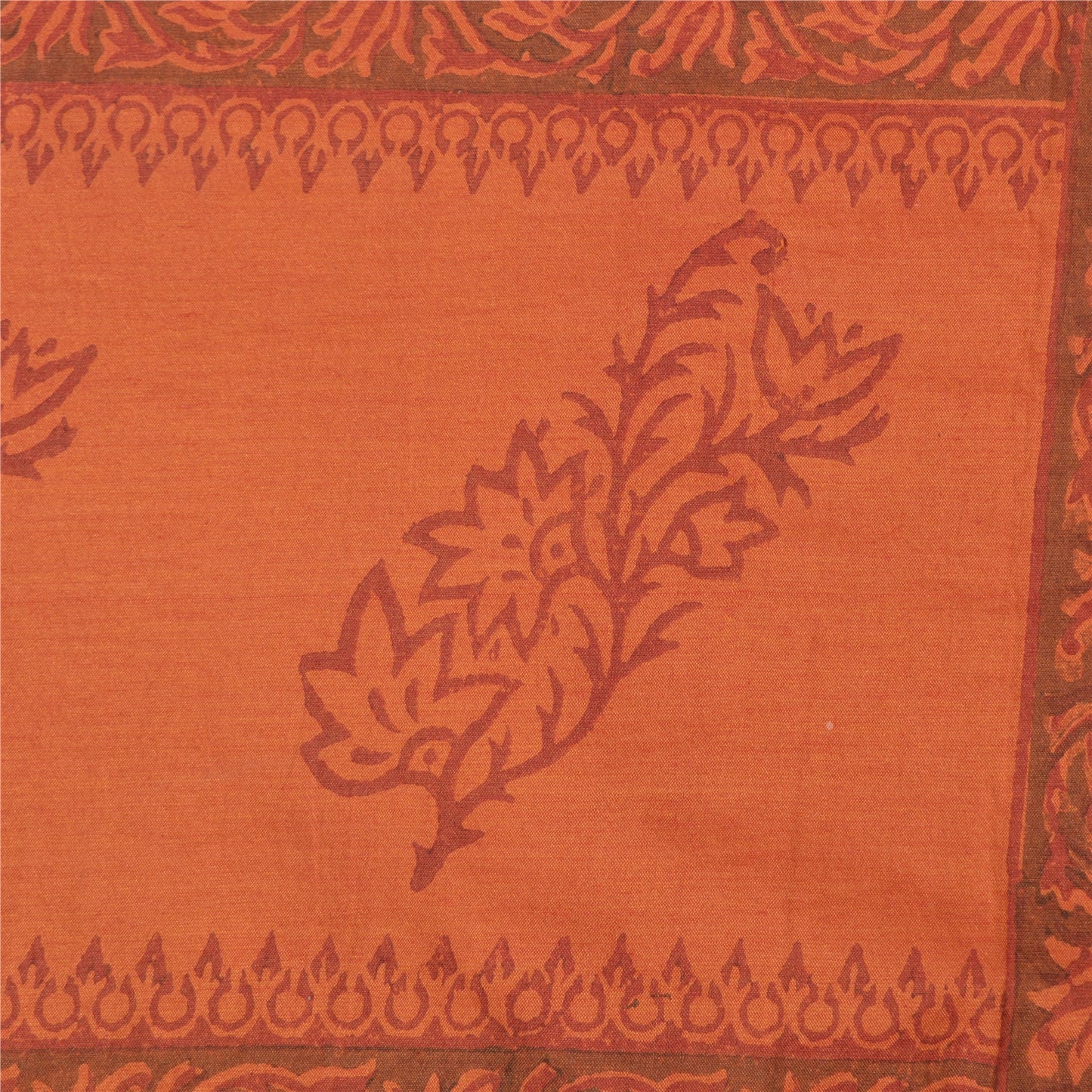 Sanskriti Vintage Orange/Grey Sarees Blend Silk Hand-Block Printed Sari Sustainable Fabric