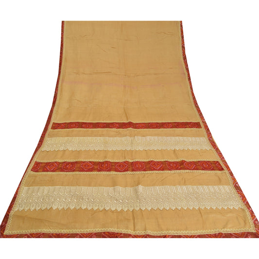 Sanskriti Vintage Peach Indian Sarees Pure Silk Embroidered Sari Craft Sustainable Fabric