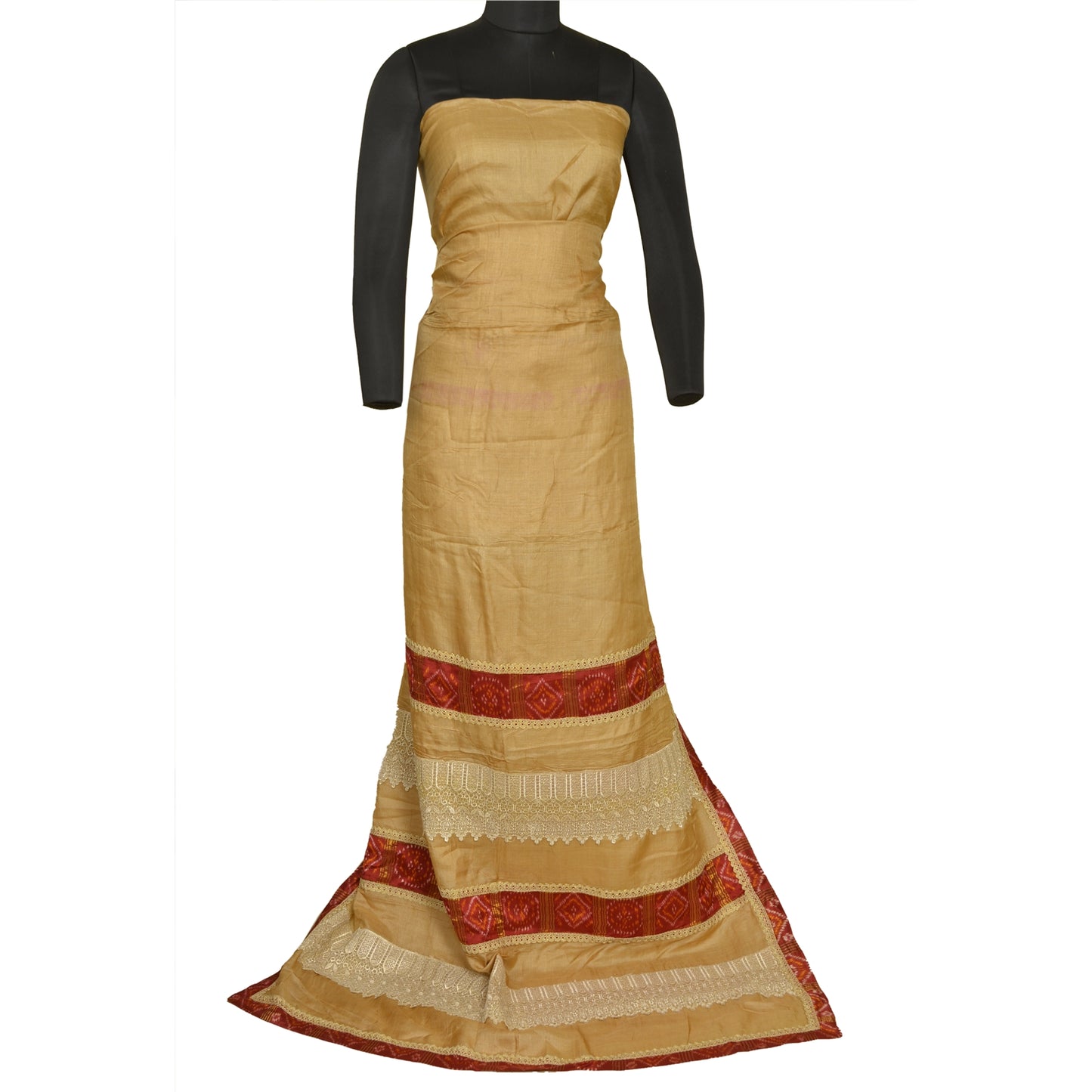 Sanskriti Vintage Peach Indian Sarees Pure Silk Embroidered Sari Craft Sustainable Fabric