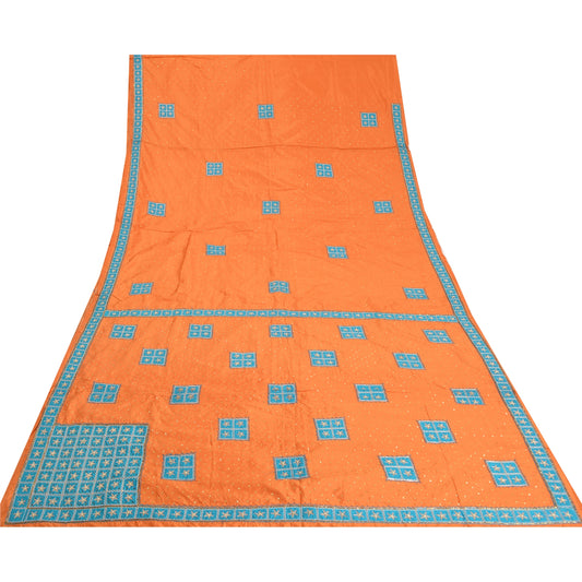 Sanskriti Vintage Saffron Sarees Pure Silk Hand Beaded Premium Sari Craft Sustainable Fabric