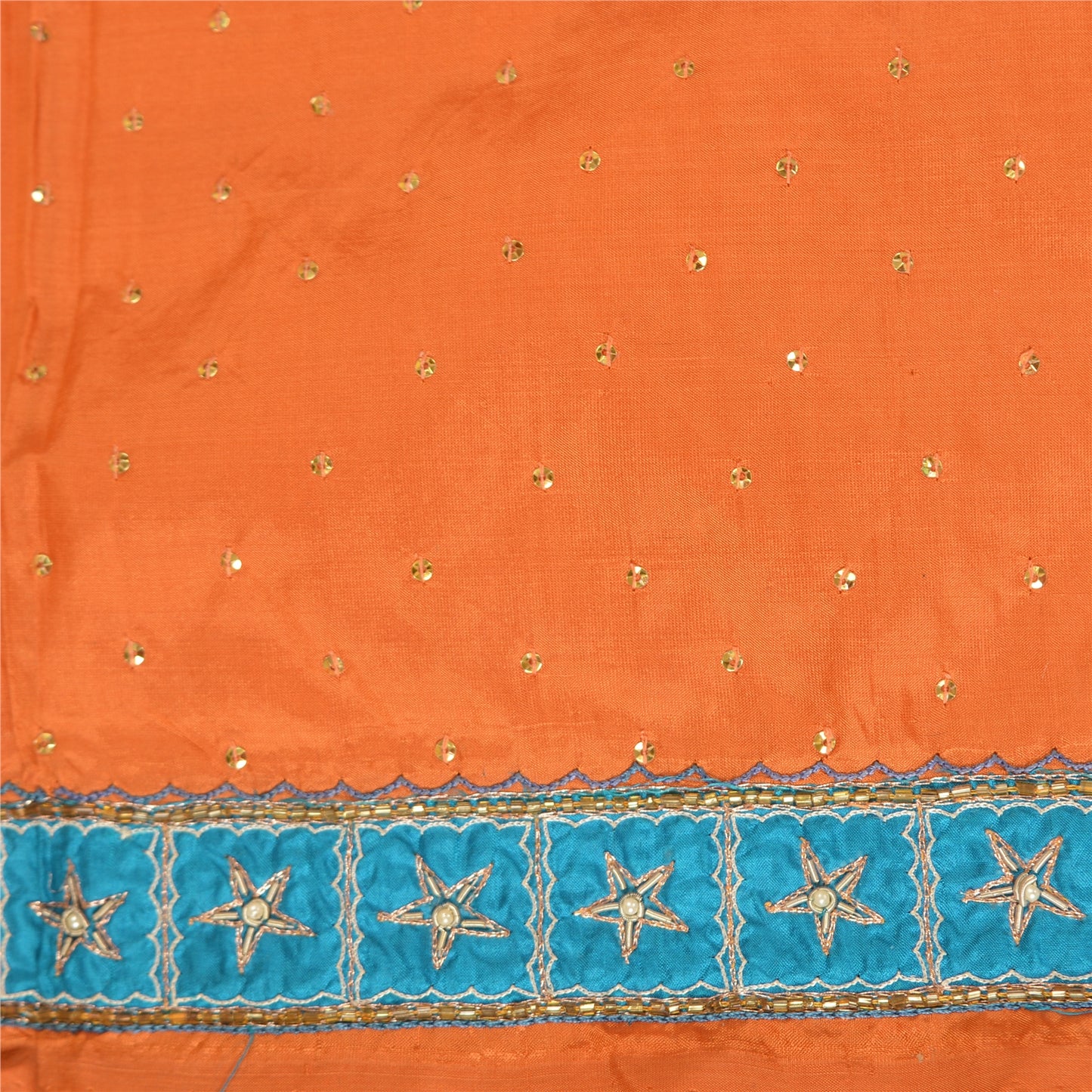 Санскритские винтажные шафрановые сари из чистого шелка, расшитые вручную бисером, премиальное сари из экологически чистой ткани